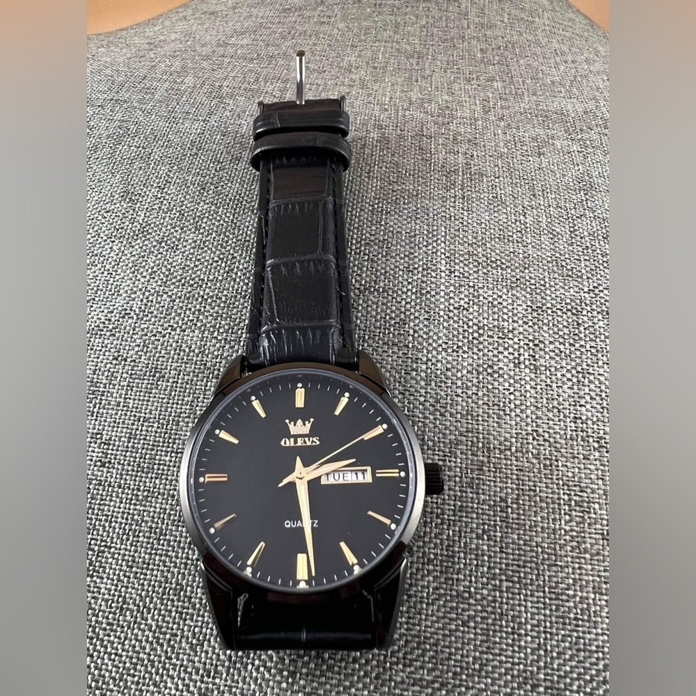 OLEVS Watches for Men Brown Leather Gold Case Analog Quartz Fashion Business